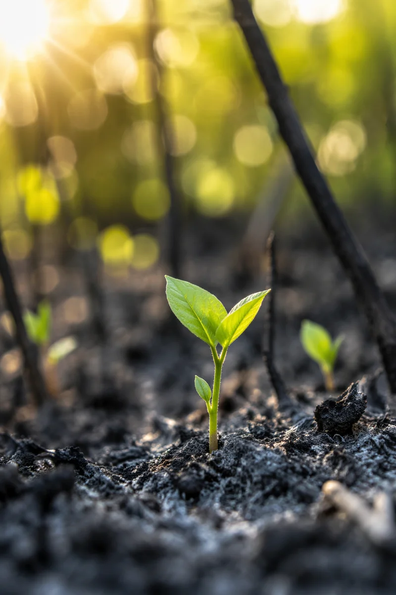 Fresh Green Shoot Rising From Ashes
