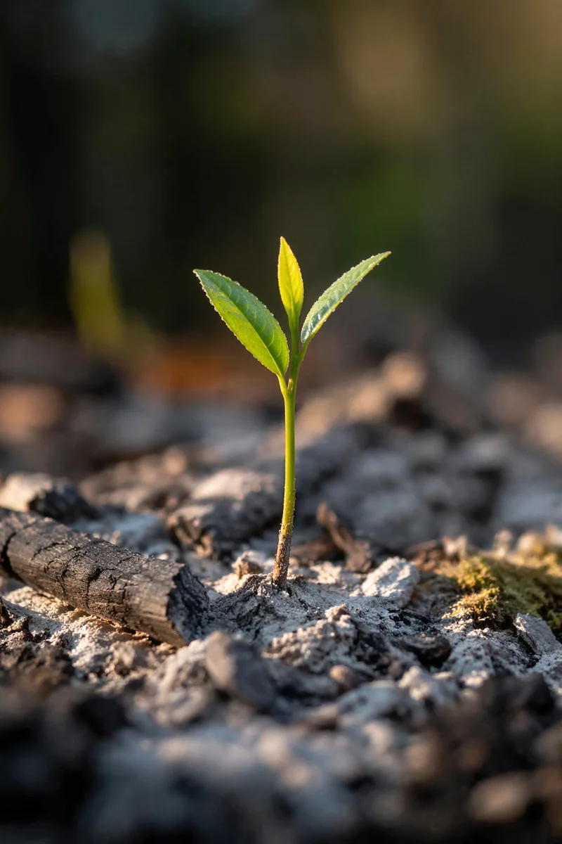 Green Shoot Rising From Ashes