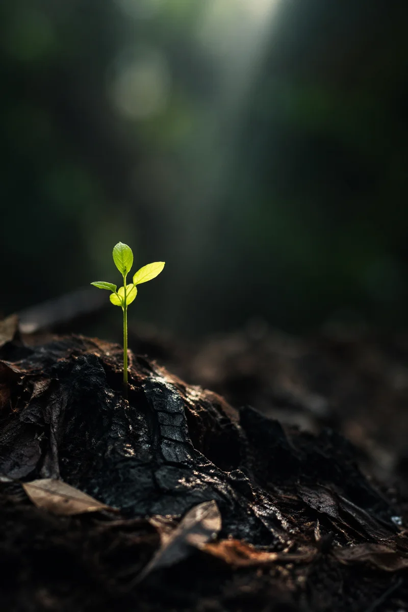 Green Shoot Rising From Ashes