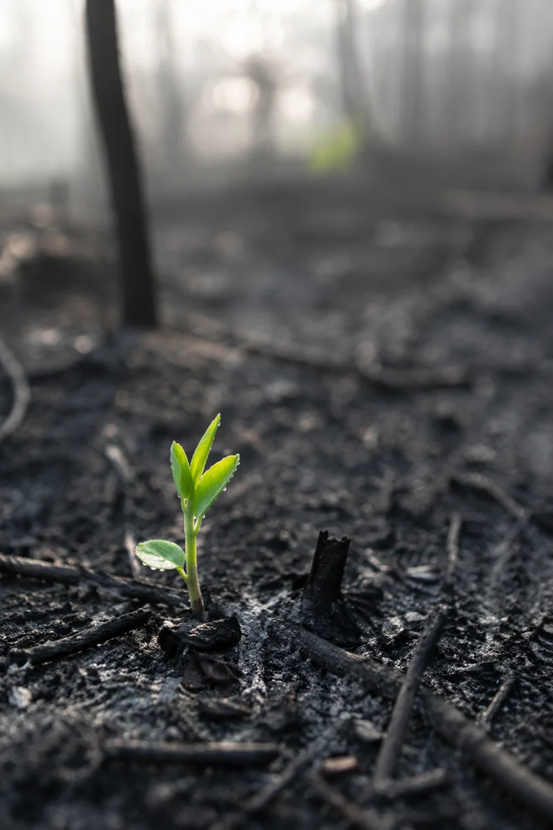 Green Shoot Rising from Ashes