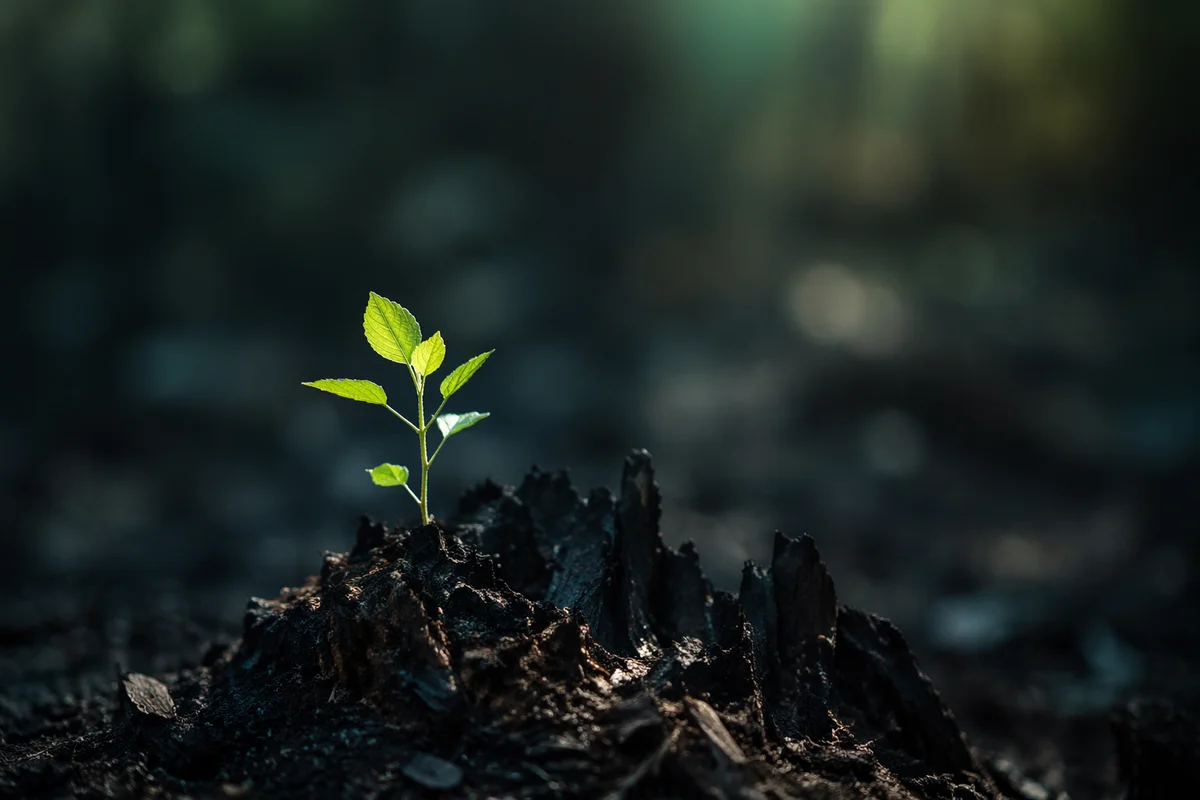 Hopeful Green Shoot Rising From Ashes