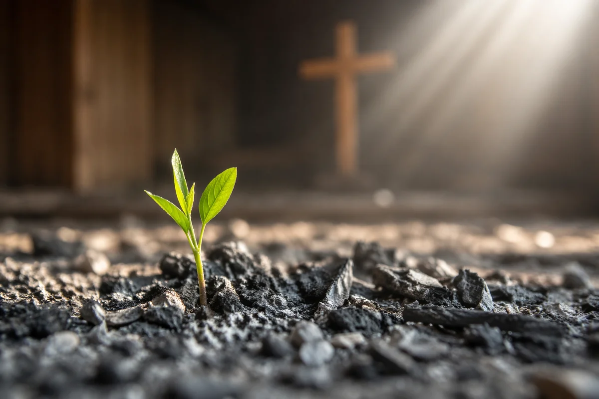 Green Shoot Rising From Chapel Ashes
