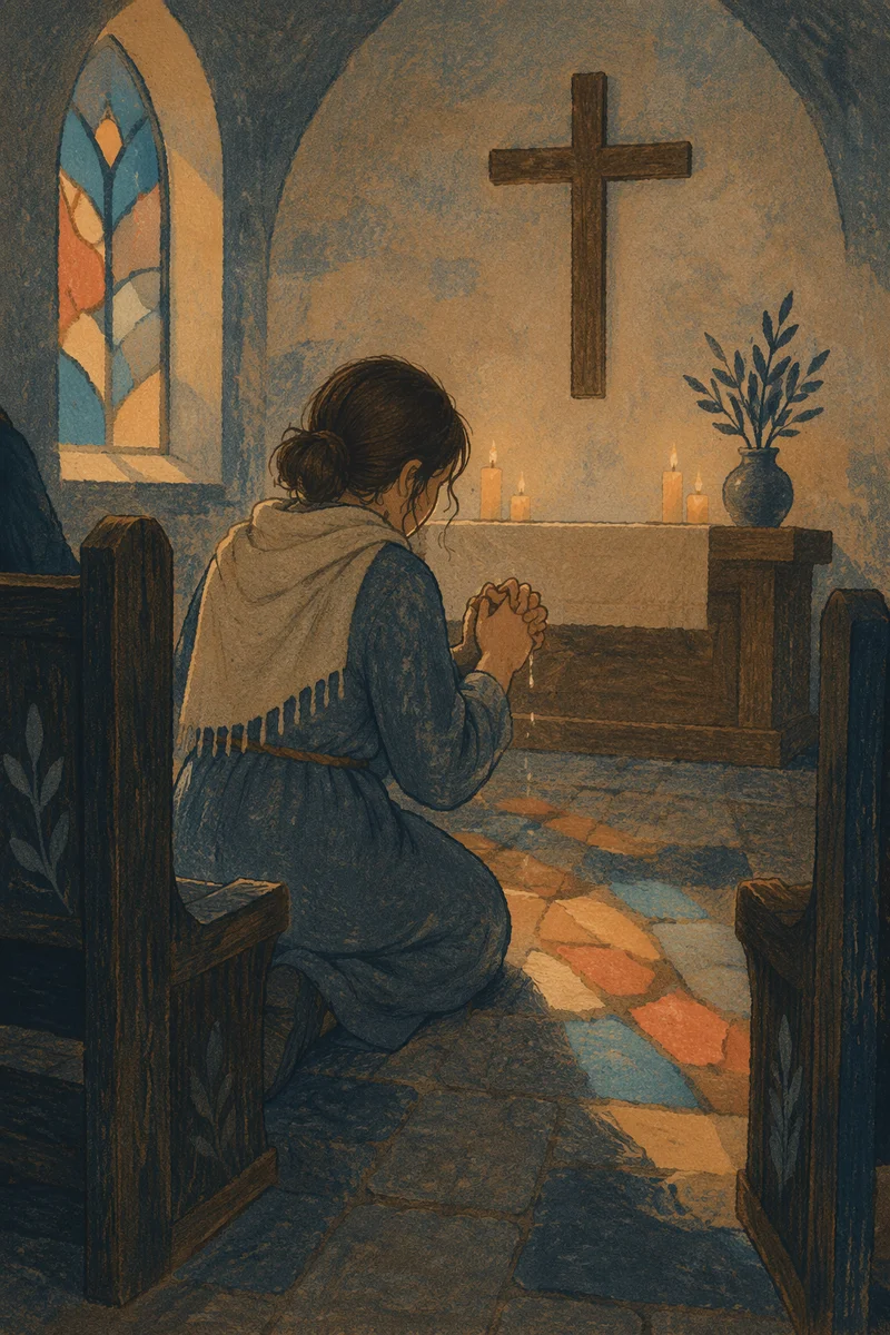 Repentant Prayer at Church Altar