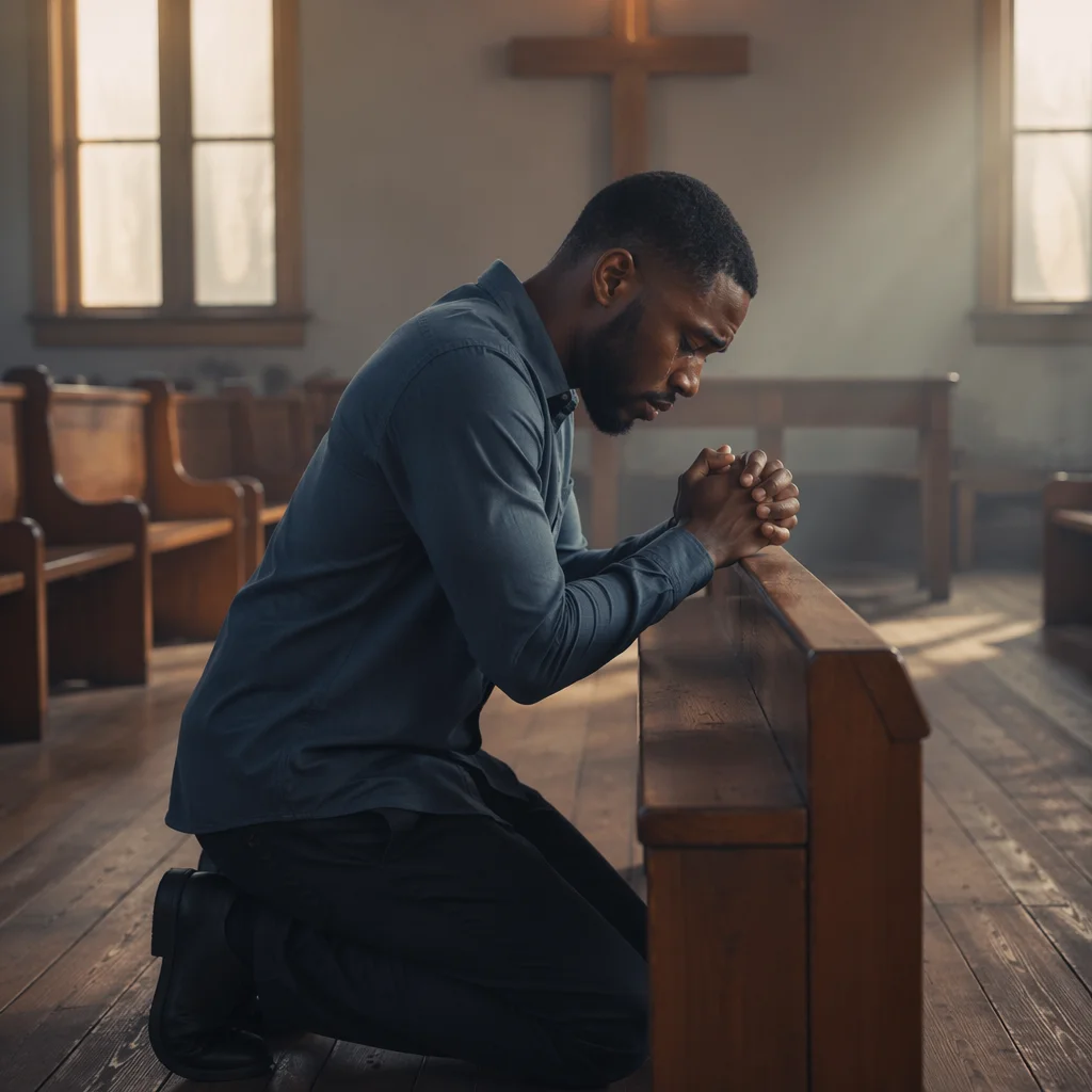 Man Kneeling at Church Altar