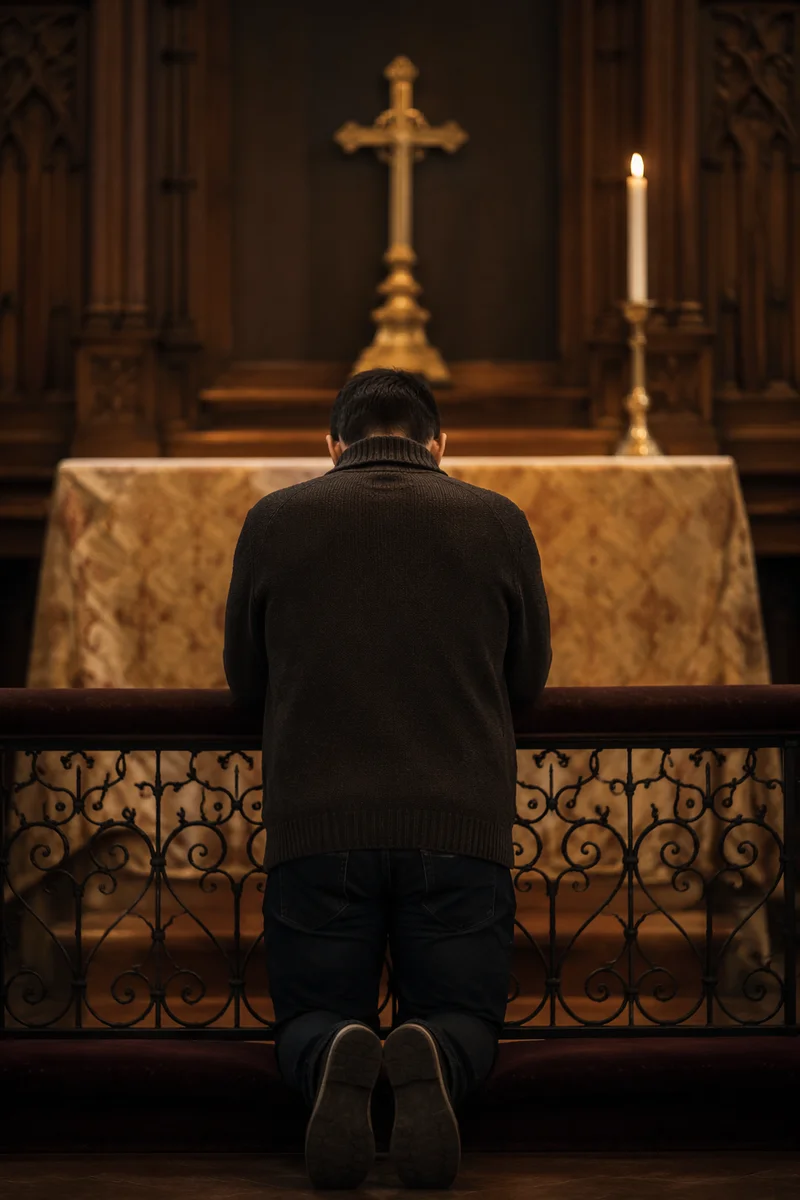Repentant Prayer at Church Altar