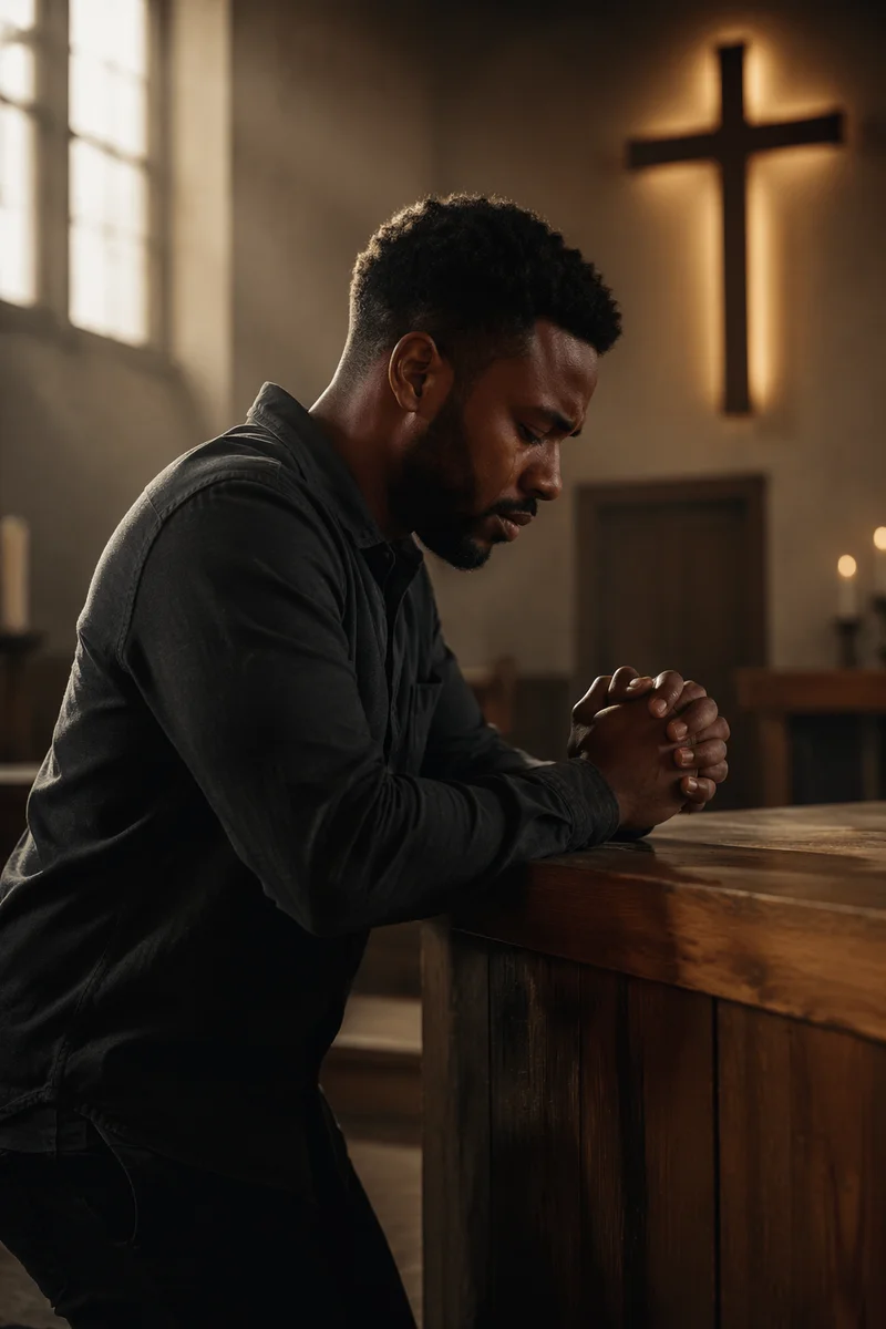 Man Kneeling at Church Altar