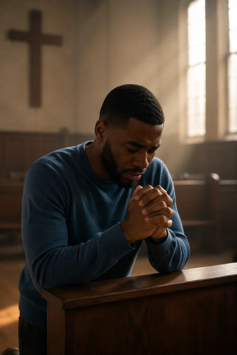 Man Kneeling at Church Altar