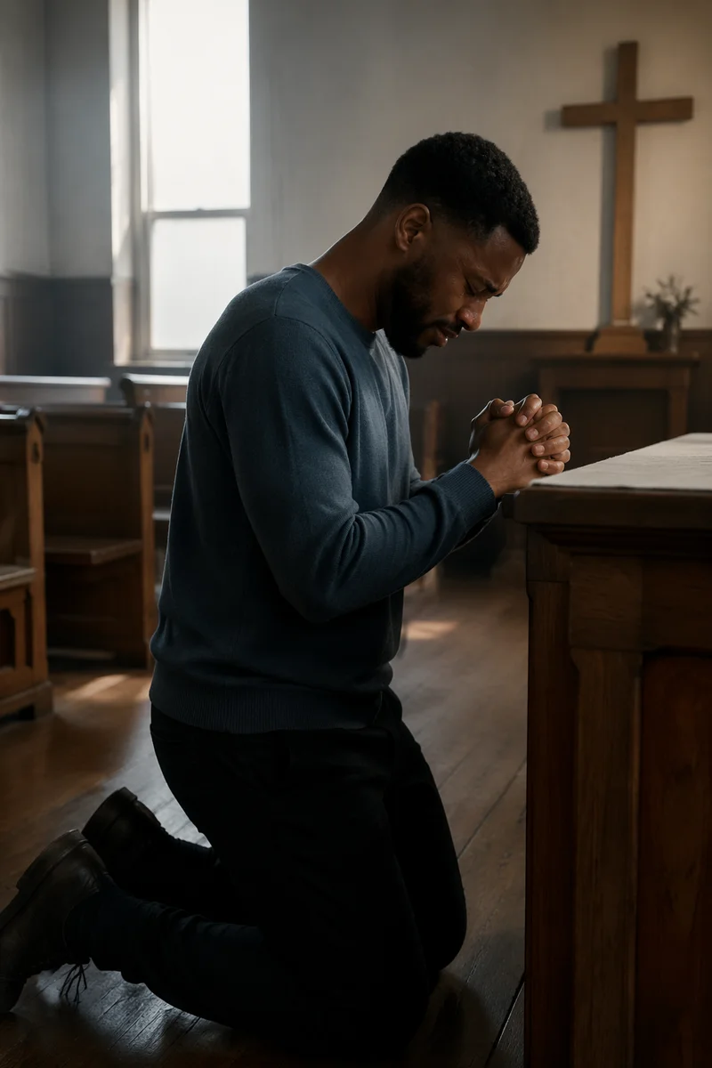 Man Kneeling at Church Altar