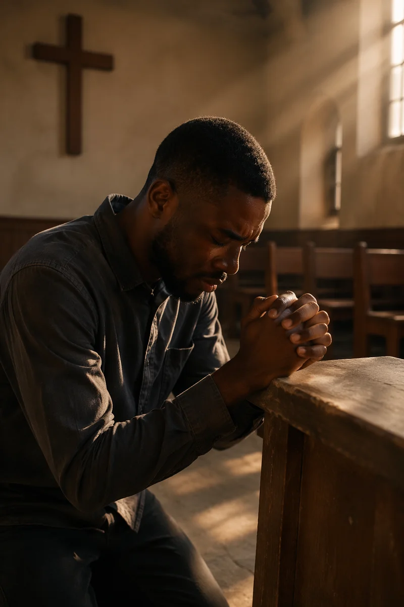 Man Kneeling in Quiet Church Prayer