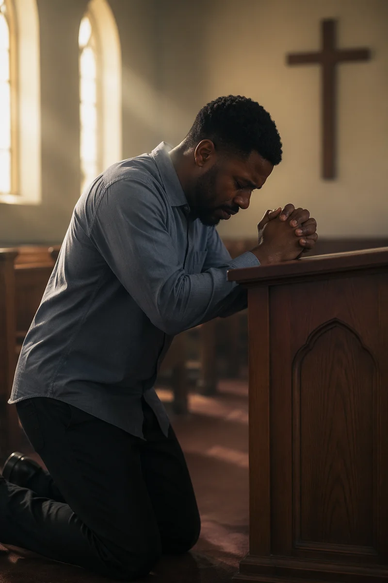 Man Kneeling at Church Altar