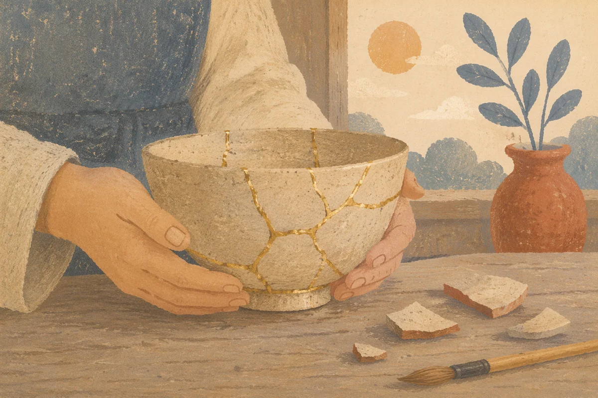 Hands Holding Restored Kintsugi Bowl