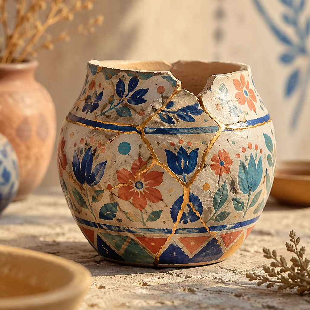 Restored Pottery with Golden Seams