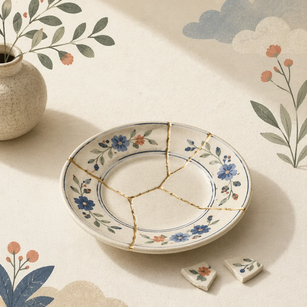 Gold Repaired Pottery for Emotional Restoration