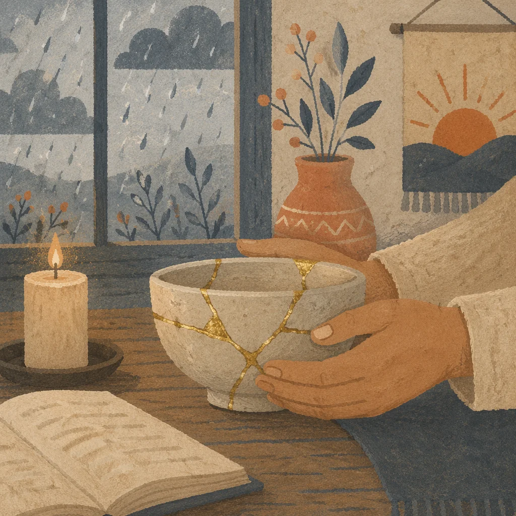Golden Restored Pottery in Gentle Hands