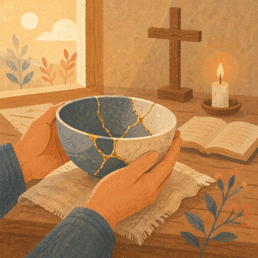 Gold Restored Pottery Held in Chapel Hands