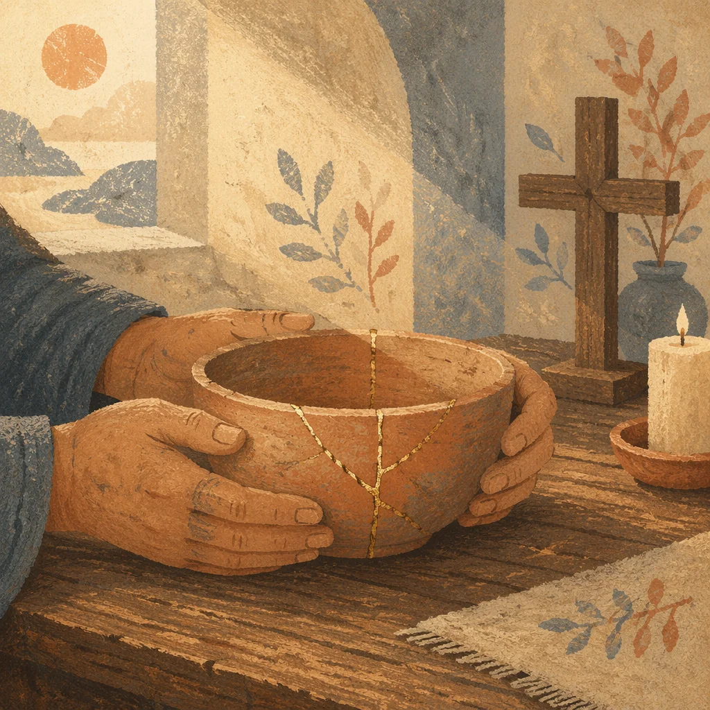 Golden Repaired Bowl in Chapel Light