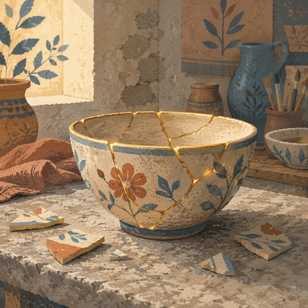 Gold Repaired Pottery Symbolizing Emotional Restoration