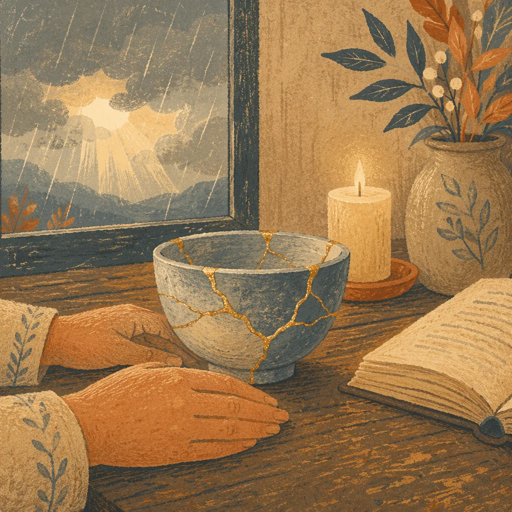 Golden Restored Pottery and Gentle Hands