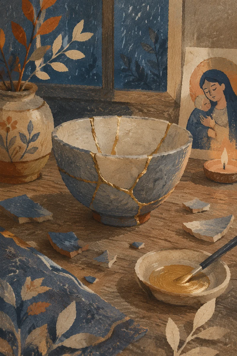 Golden Restoration of Broken Ceramic Bowl