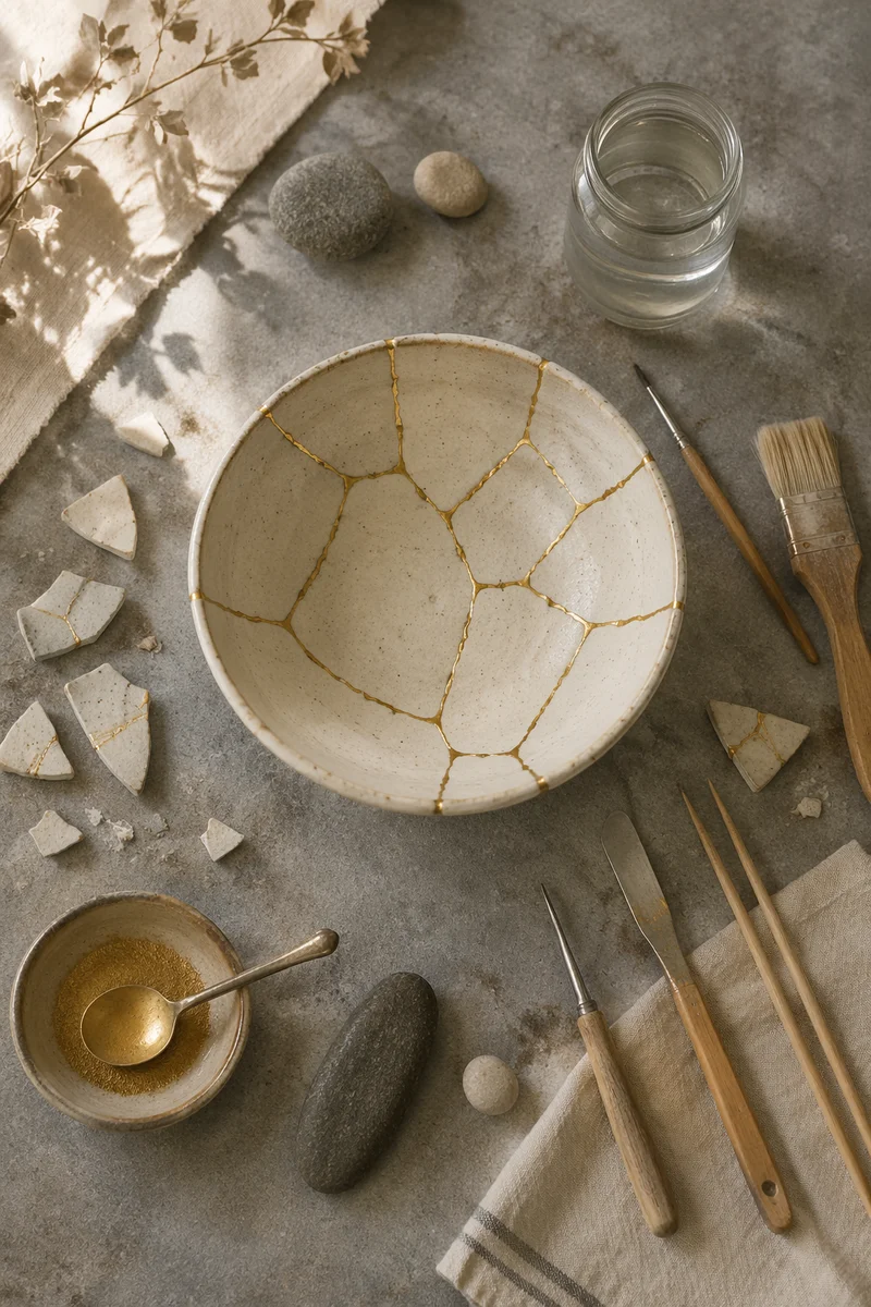 Restored Ceramic Bowl with Golden Seams