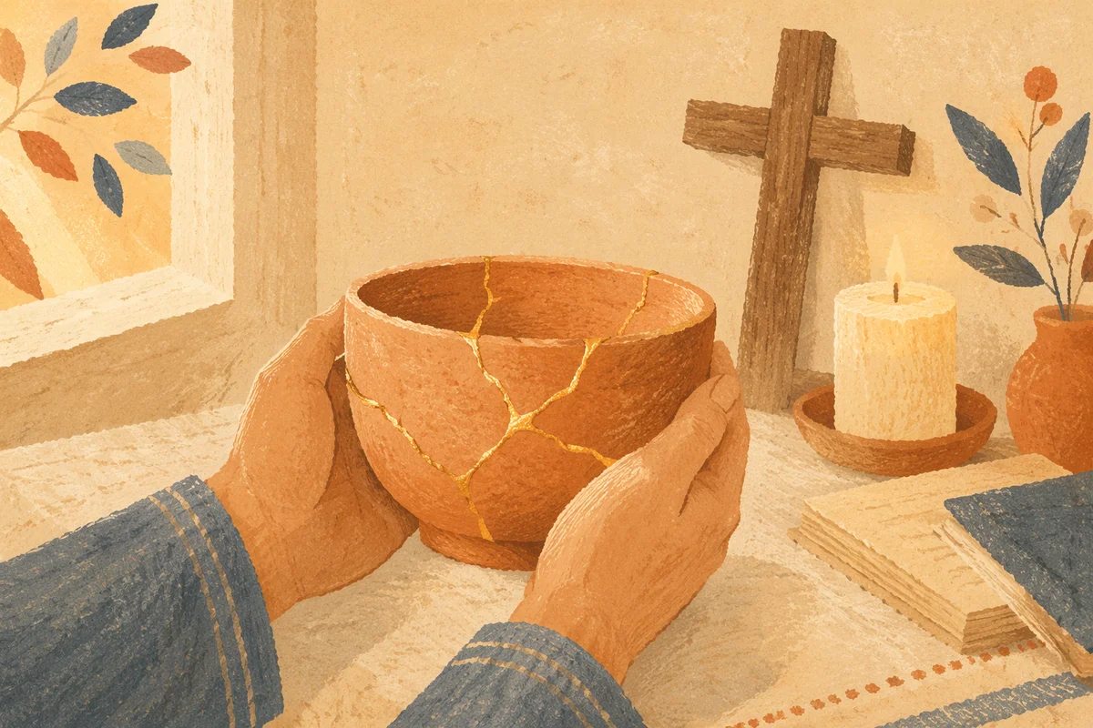 Gold Repaired Pottery Held in Prayer