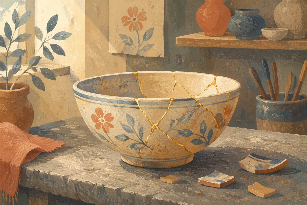 Golden Restored Pottery Symbolizing Emotional Healing