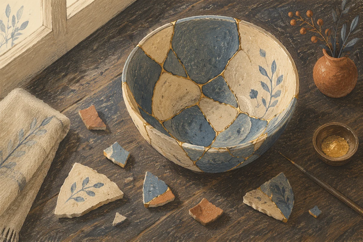 Gold Mended Broken Pottery of Restoration
