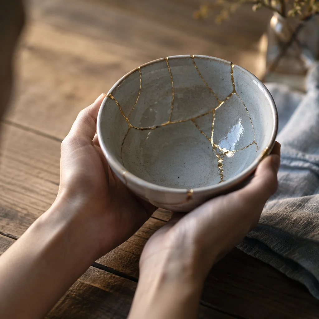 Restored Ceramic Bowl with Golden Seams