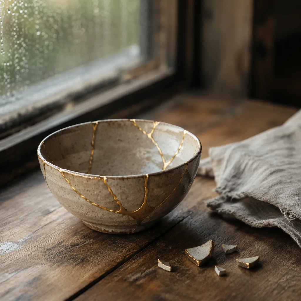 Repaired Ceramic Bowl with Gold Seams