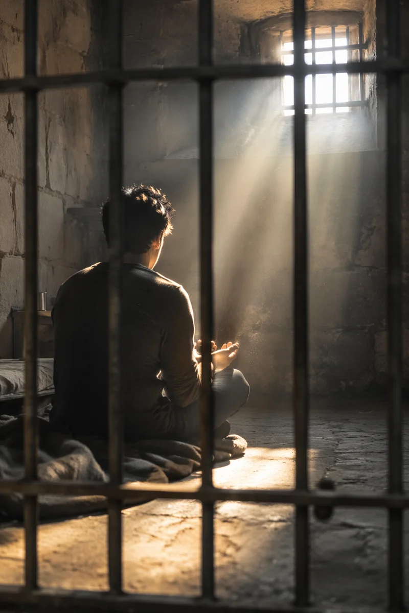Hopeful Salvation Light Through Prison Bars