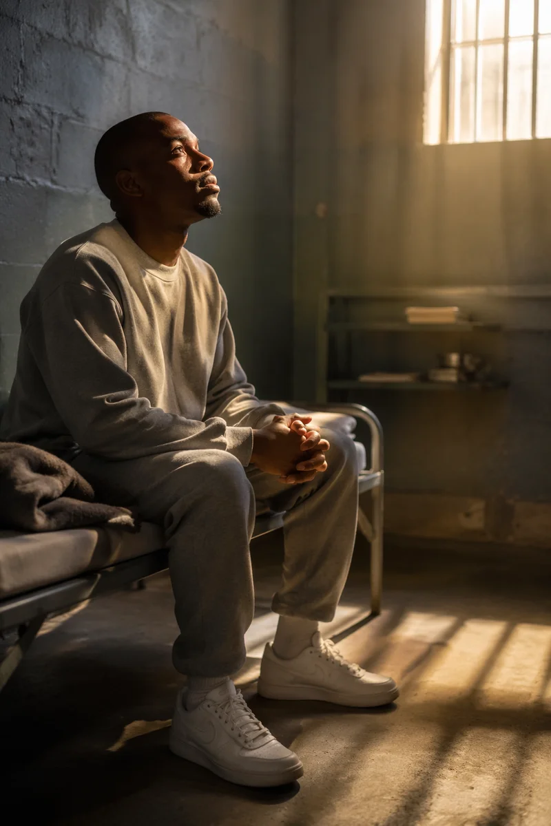 Hopeful Man in Prison Cell Dawn