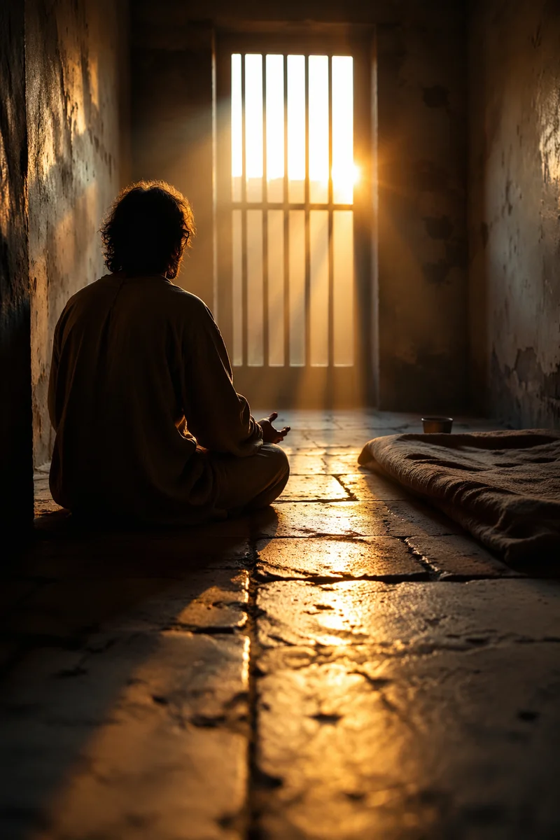 Golden Salvation Light Through Prison Bars