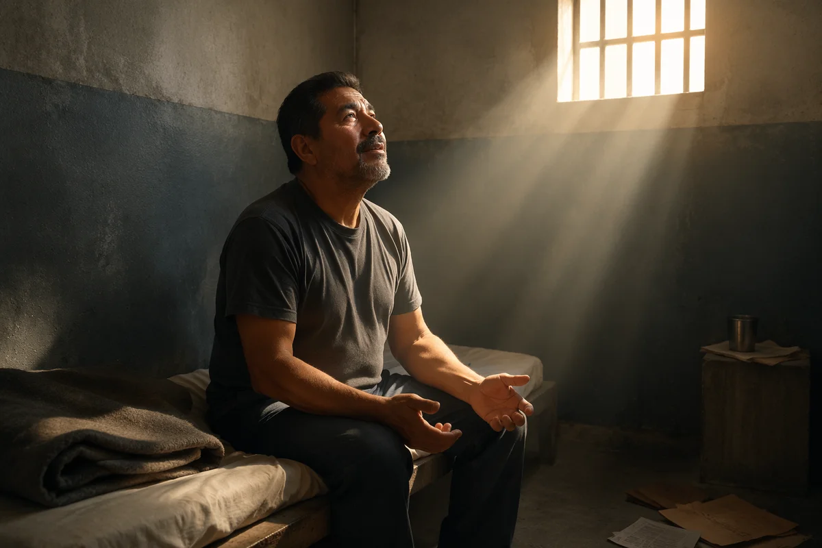 Man in Prison Cell Morning Light