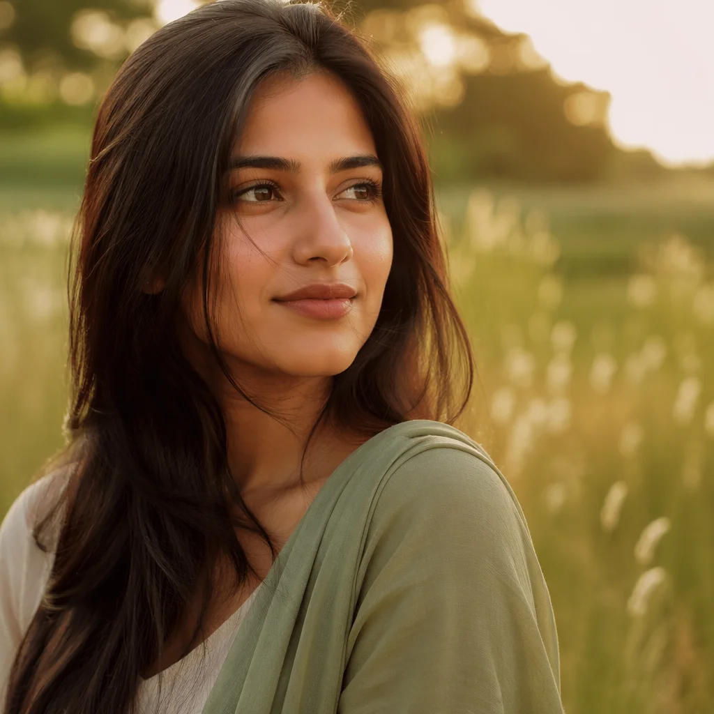 Serene Young Woman in Meadow Light
