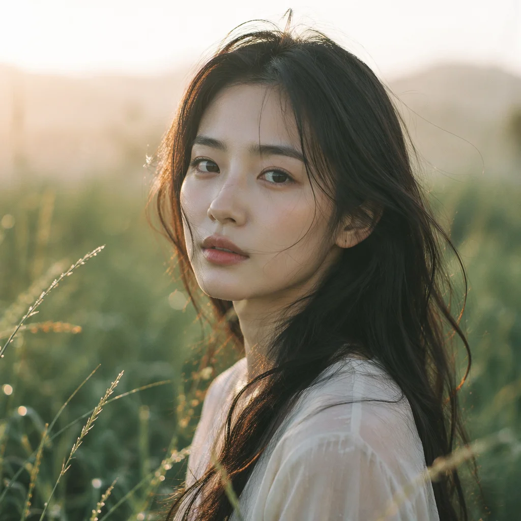Serene Young Woman in Meadow Sunrise