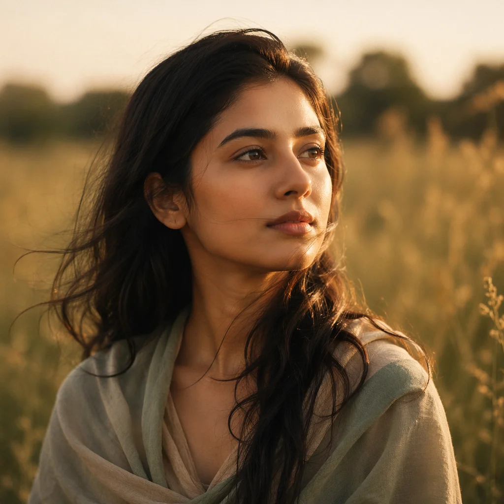 Serene Young Woman in Meadow Light