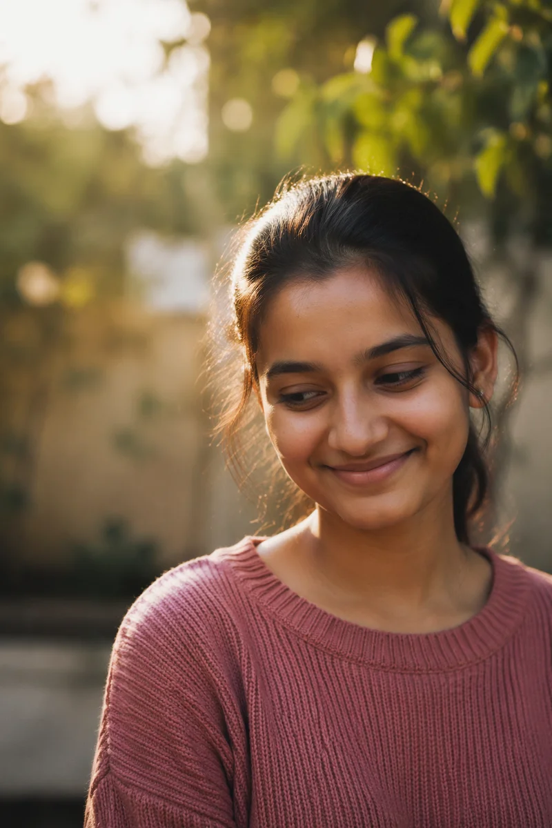 Shy Teenage Girl in Garden Portrait