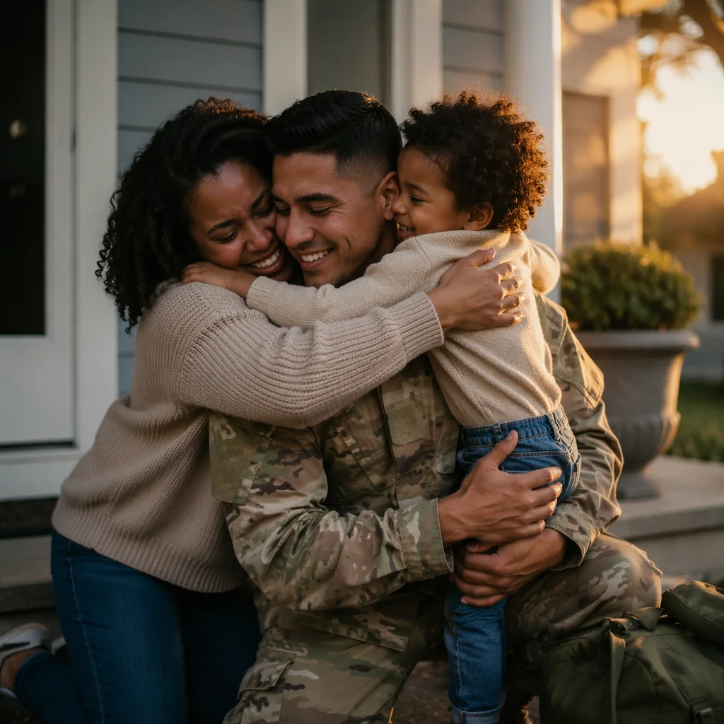 Emotional Family Reunion on Front Porch