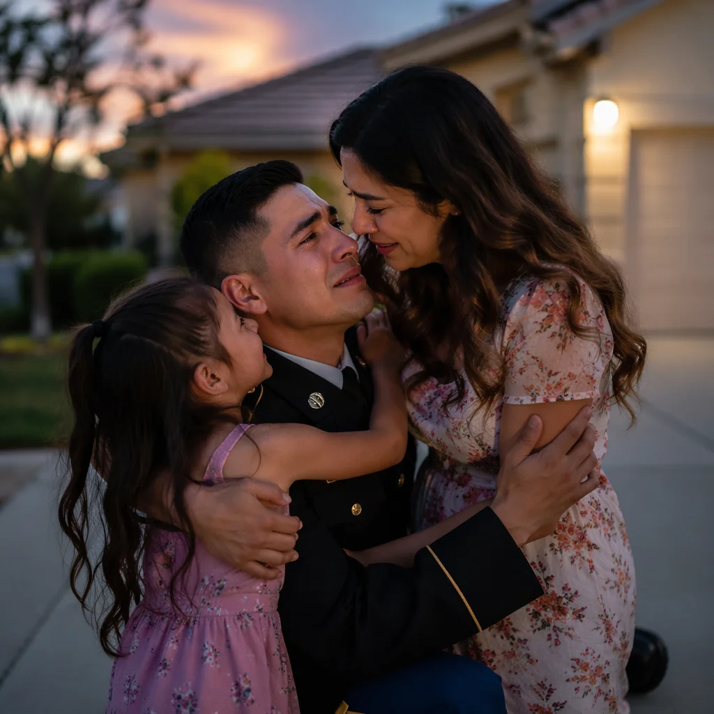 Soldier Family Reunion in Suburban Driveway