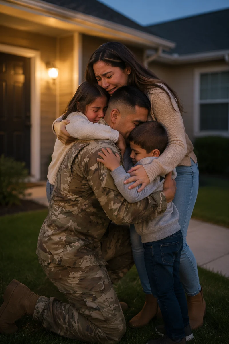 Soldier Reuniting With Family at Dusk