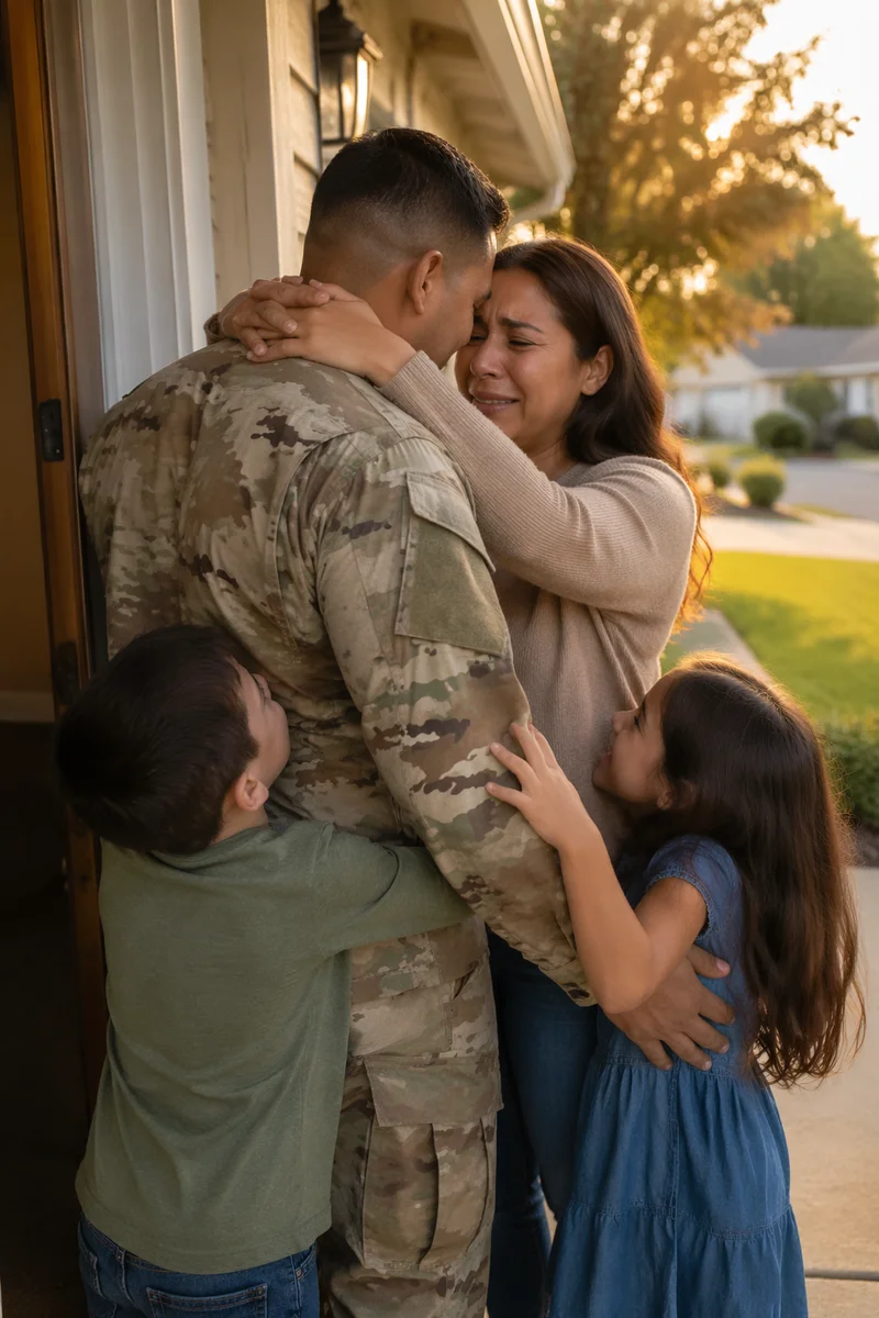 Family Embrace on Suburban Front Porch
