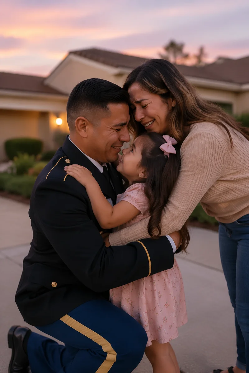 Soldier Reuniting with Family at Dusk