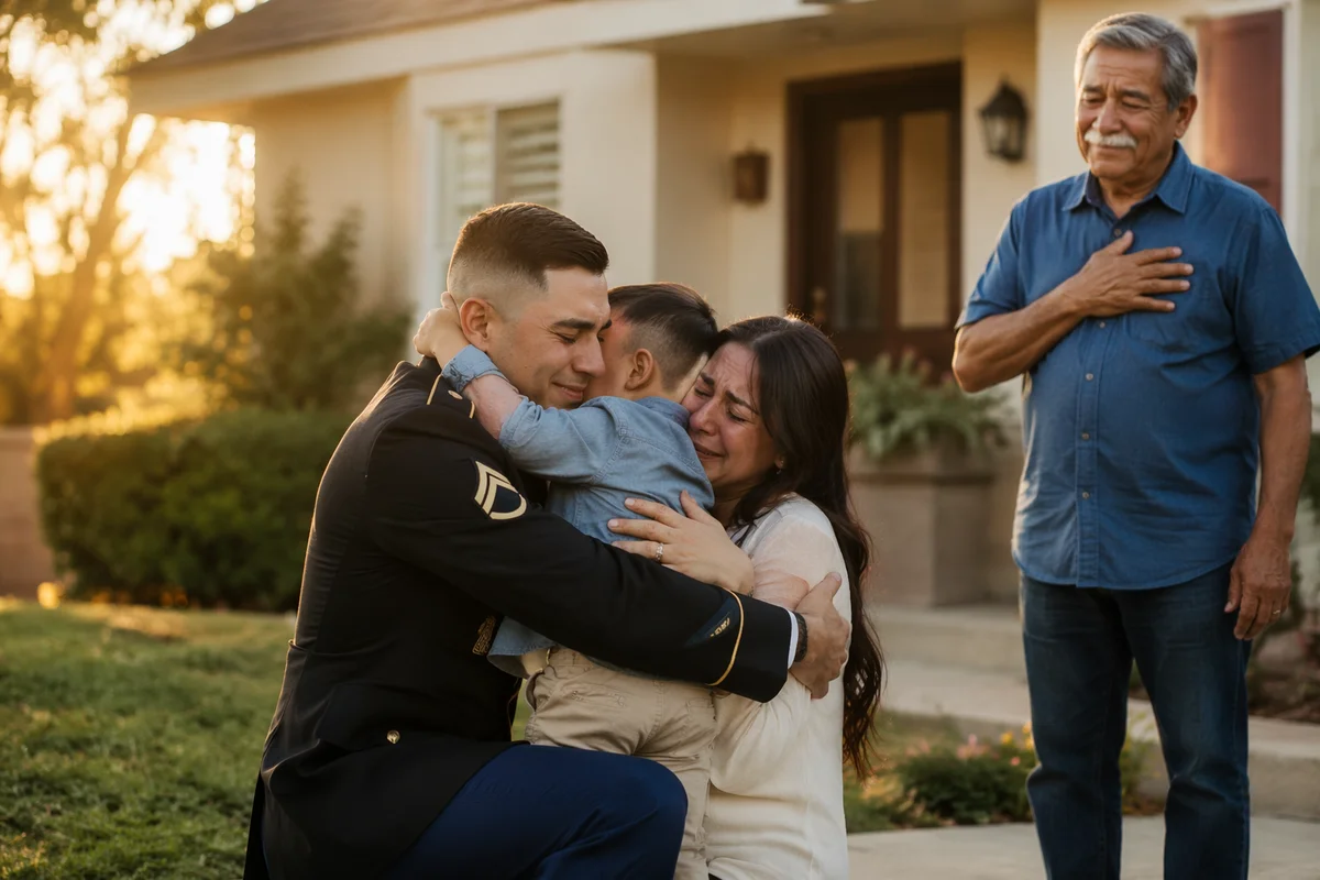 Emotional Soldier Family Reunion at Sunset