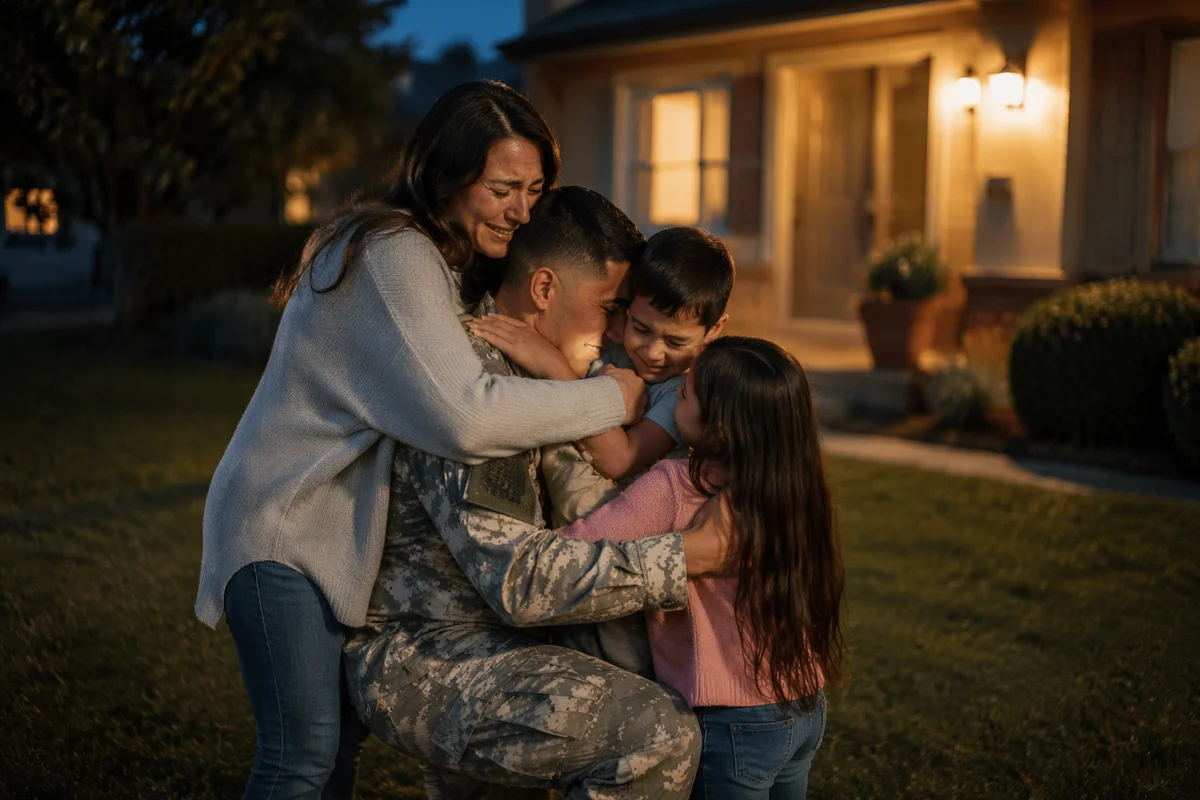 Soldier Family Homecoming in Front Yard