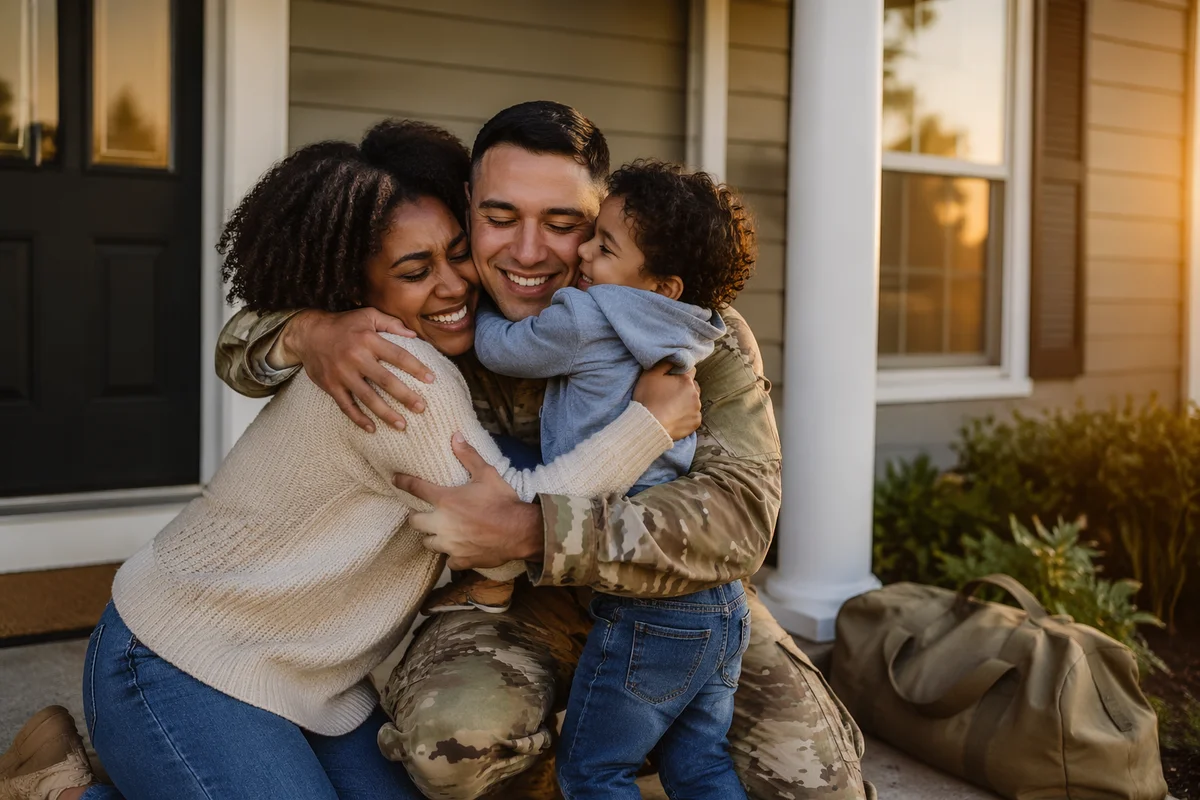 Soldier Reuniting With Family on Porch