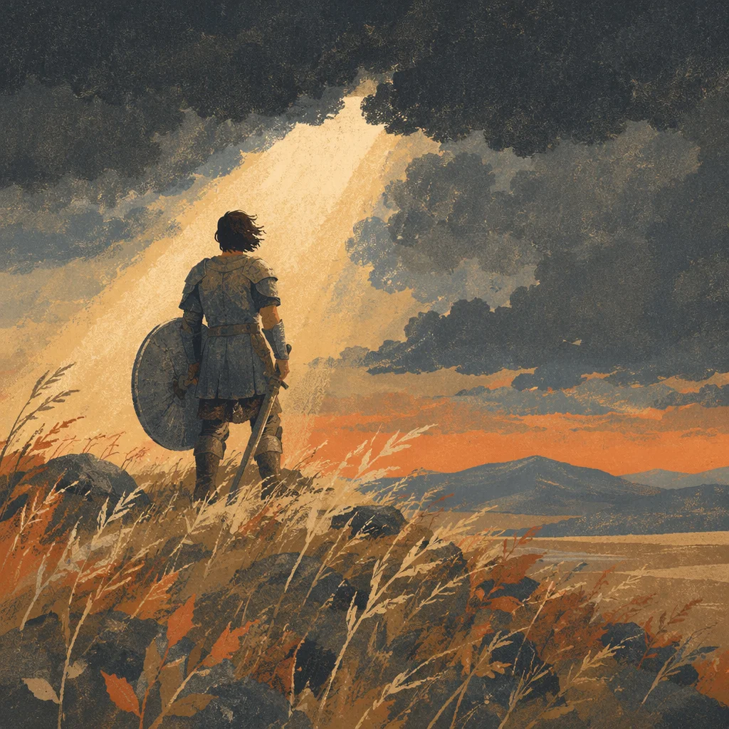 Lone Warrior at Dusk in Faith