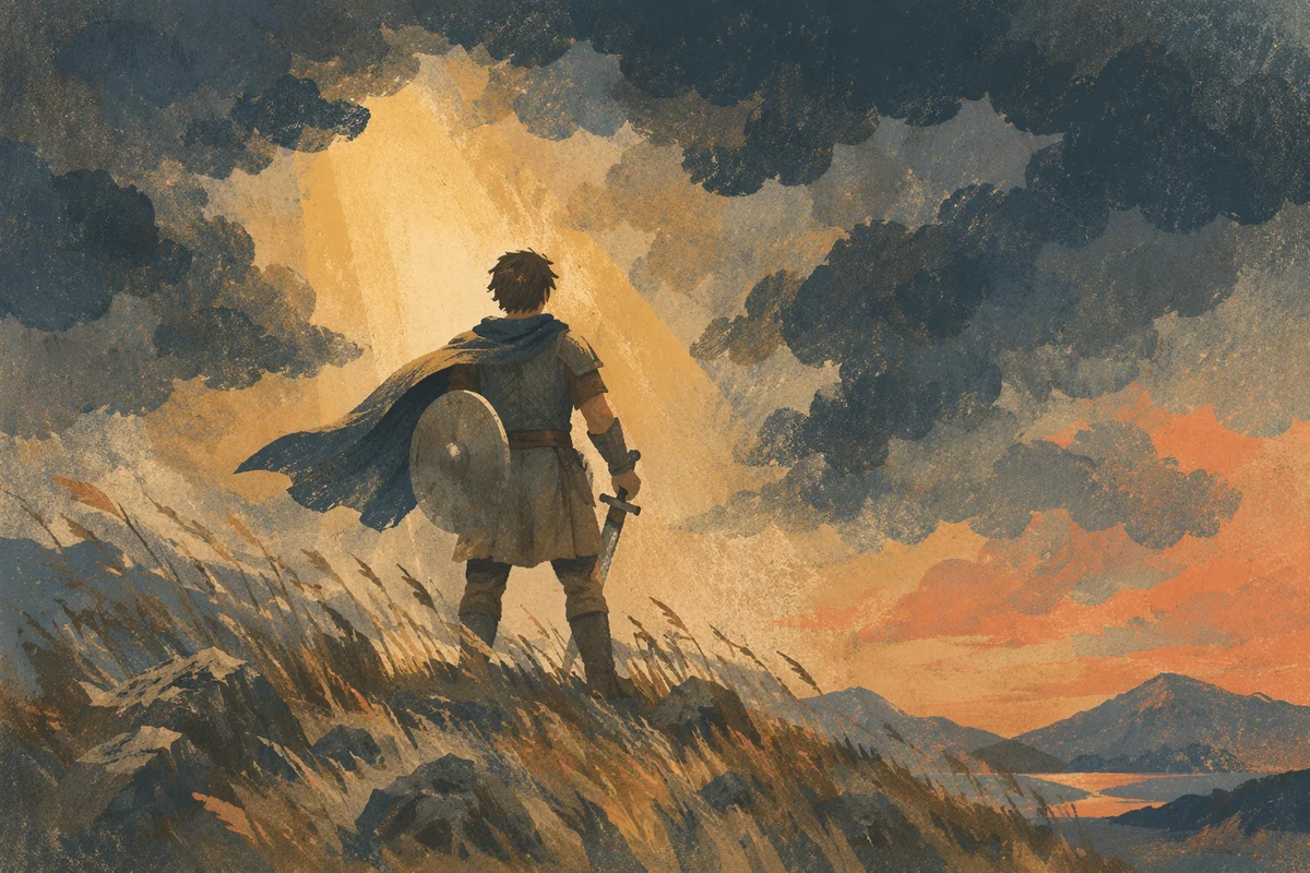 Lone Warrior at Dusk in Faith