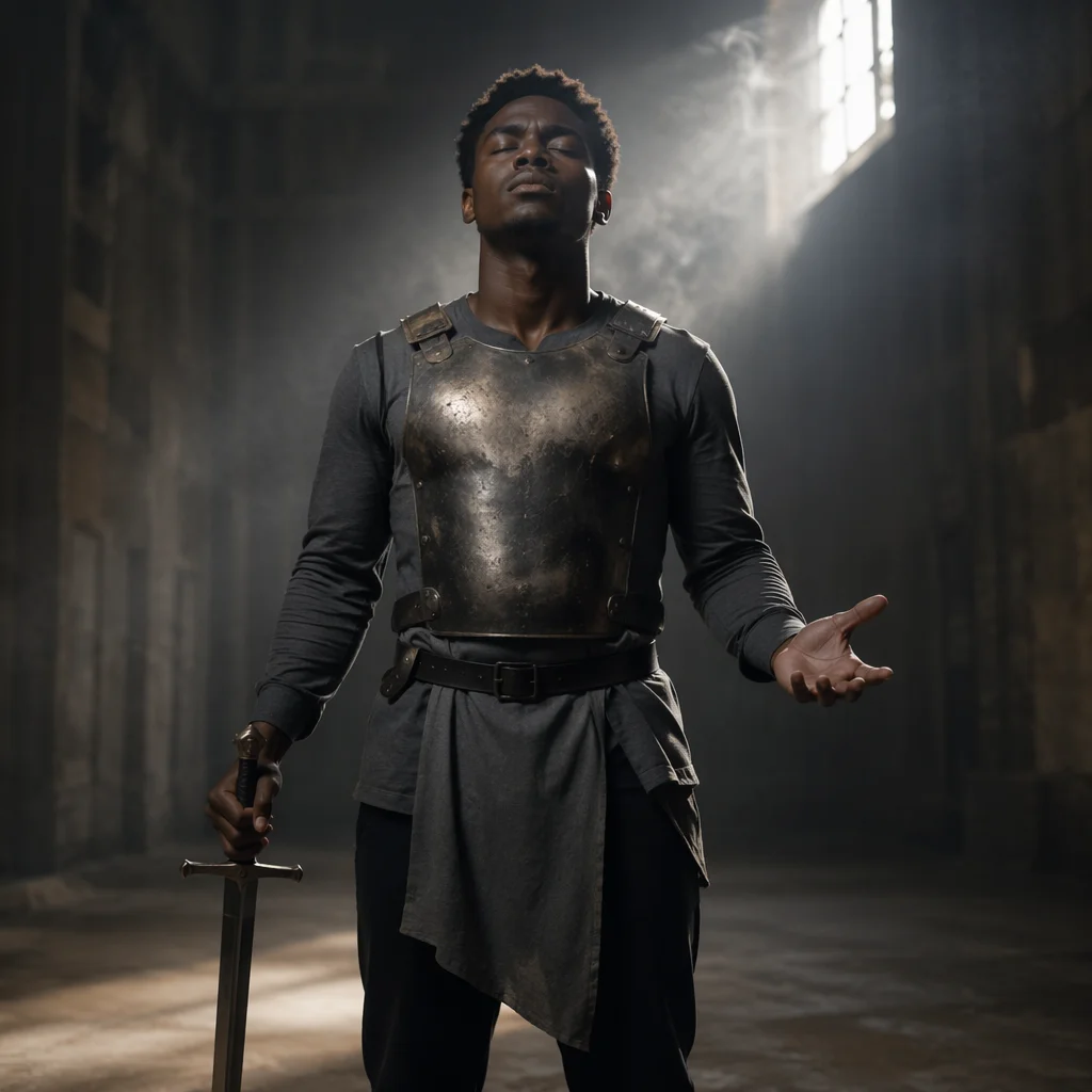 Young Man in Symbolic Armor Portrait
