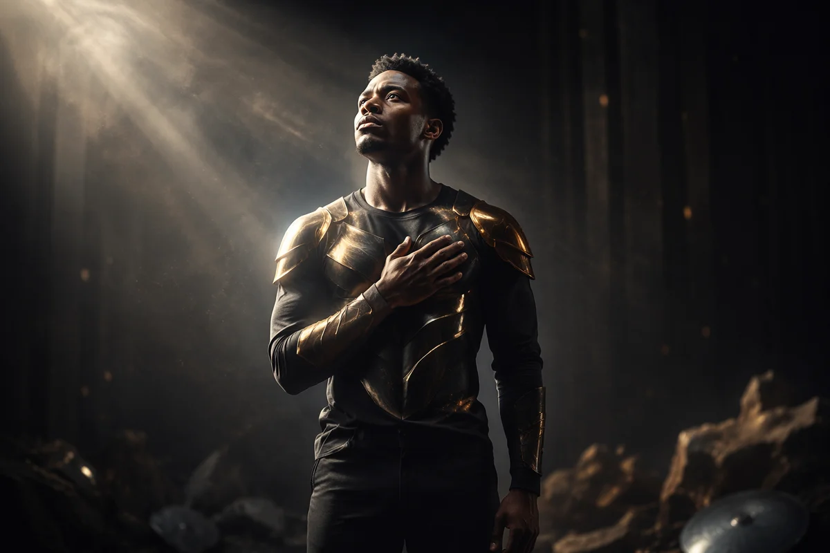 Young Man with Luminous Armor Portrait