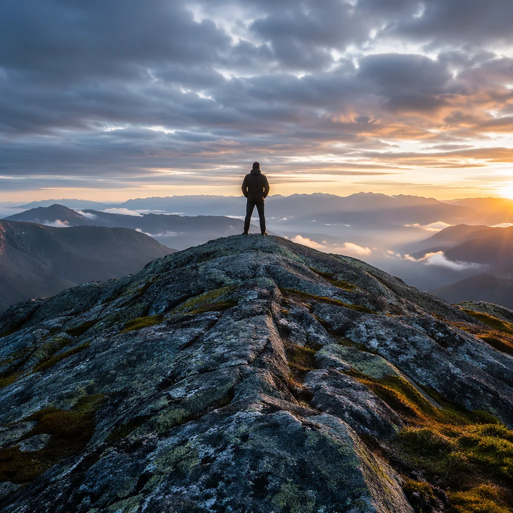 Standing Firm on Mountain Rock at Dawn